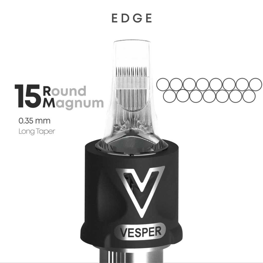 Тату картриджі VESPER EDGE 15RM 0.35 Round Magnum Long Taper 20 штук
